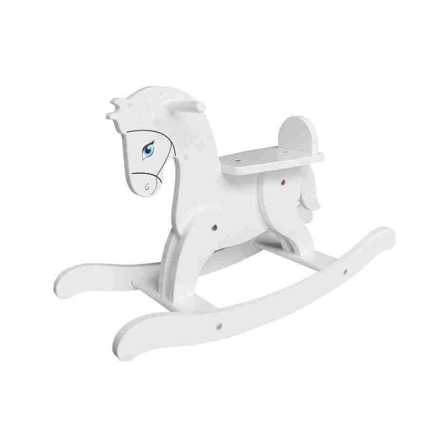 Drvena klackalica beli konj za ljuljanje dečija drvena igračka za razvoj ravnoteže i motorike