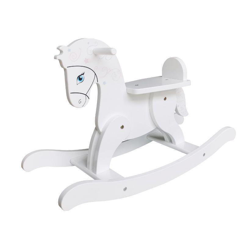 Drvena klackalica beli konj za ljuljanje dečija drvena igračka za razvoj ravnoteže i motorike