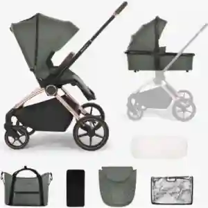 Kikka Boo kolica Kara premium 2in1 Army Green set sa tvrdom korpom pruža stabilnost, udobnost i sigurnost od rođenja do 22 kg