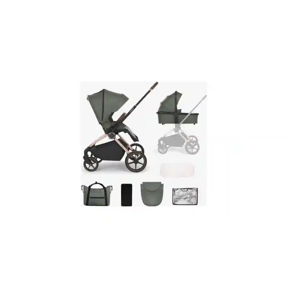 Kikka Boo kolica Kara premium 2in1 Army Green set sa tvrdom korpom pruža stabilnost, udobnost i sigurnost od rođenja do 22 kg