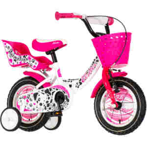 Bicikl kids visitor dalmatian 12" 7" v-brake kontra 95-115cm (12") belo roze Bicikl kids visitor dalmatian 12" 7" v-brake kontra 95-115cm (12") belo roze - Slika 1