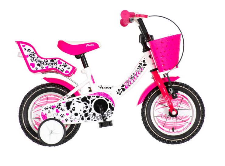 Bicikl kids visitor dalmatian 12" 7" v-brake kontra 95-115cm (12") belo roze Bicikl kids visitor dalmatian 12" 7" v-brake kontra 95-115cm (12") belo roze