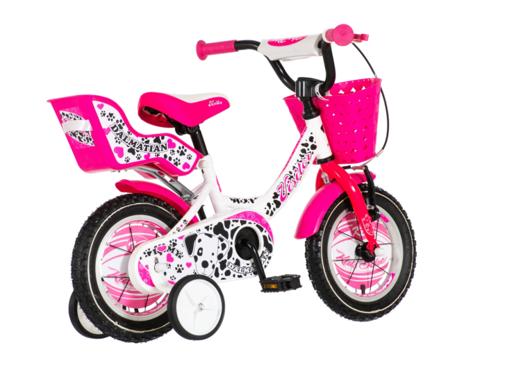 Bicikl kids visitor dalmatian 12" 7" v-brake kontra 95-115cm (12") belo roze Bicikl kids visitor dalmatian 12" 7" v-brake kontra 95-115cm (12") belo roze