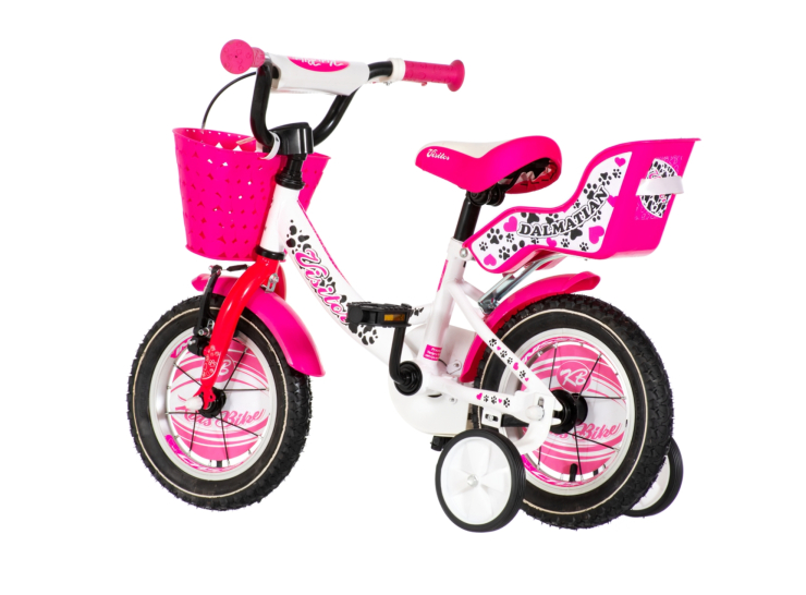 Bicikl kids visitor dalmatian 12" 7" v-brake kontra 95-115cm (12") belo roze Bicikl kids visitor dalmatian 12" 7" v-brake kontra 95-115cm (12") belo roze