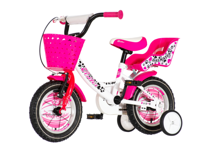 Bicikl kids visitor dalmatian 12" 7" v-brake kontra 95-115cm (12") belo roze Bicikl kids visitor dalmatian 12" 7" v-brake kontra 95-115cm (12") belo roze