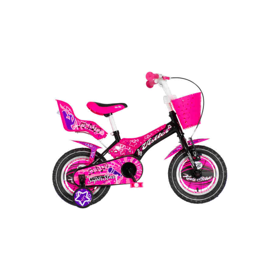 Bicikl kids visitor star 12" 9" v-brake kontra 95-115cm (12") crno ljubičasti Bicikl kids visitor star 12" 9" v-brake kontra 95-115cm (12") crno ljubičasti