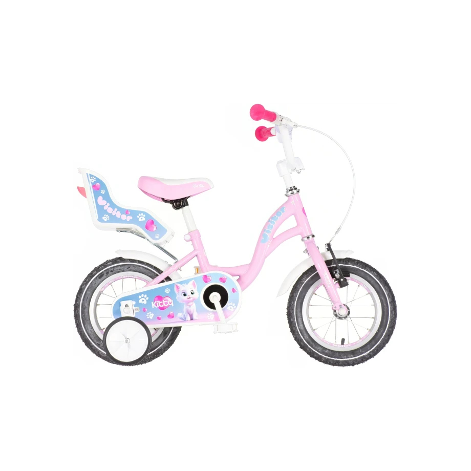 Bicikl kids visitor kitty 12" 7" v-brake kontra 95-115cm (12") roze bicikl kids visitor kitty 12 visitor kitty bicikl 12 inča roze boja za devojčice