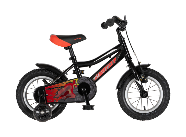 Bicikl kids visitor redstriker 12" 8" v-brake kontra 95-115cm (12") crno crveni bicikl kids visitor redstriker 12 dečiji bicikl visitor redstriker 12 inča crno crveni sa pomoćnim