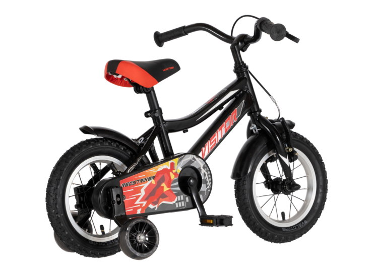 Bicikl kids visitor redstriker 12" 8" v-brake kontra 95-115cm (12") crno crveni bicikl kids visitor redstriker 12 dečiji bicikl visitor redstriker 12 inča crno crveni sa pomoćnim