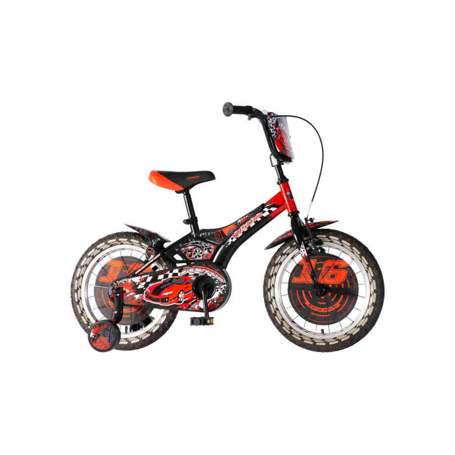 dečiji bicikl kids visitor nitro 16 crno crveni sa pomoćnim točkićima