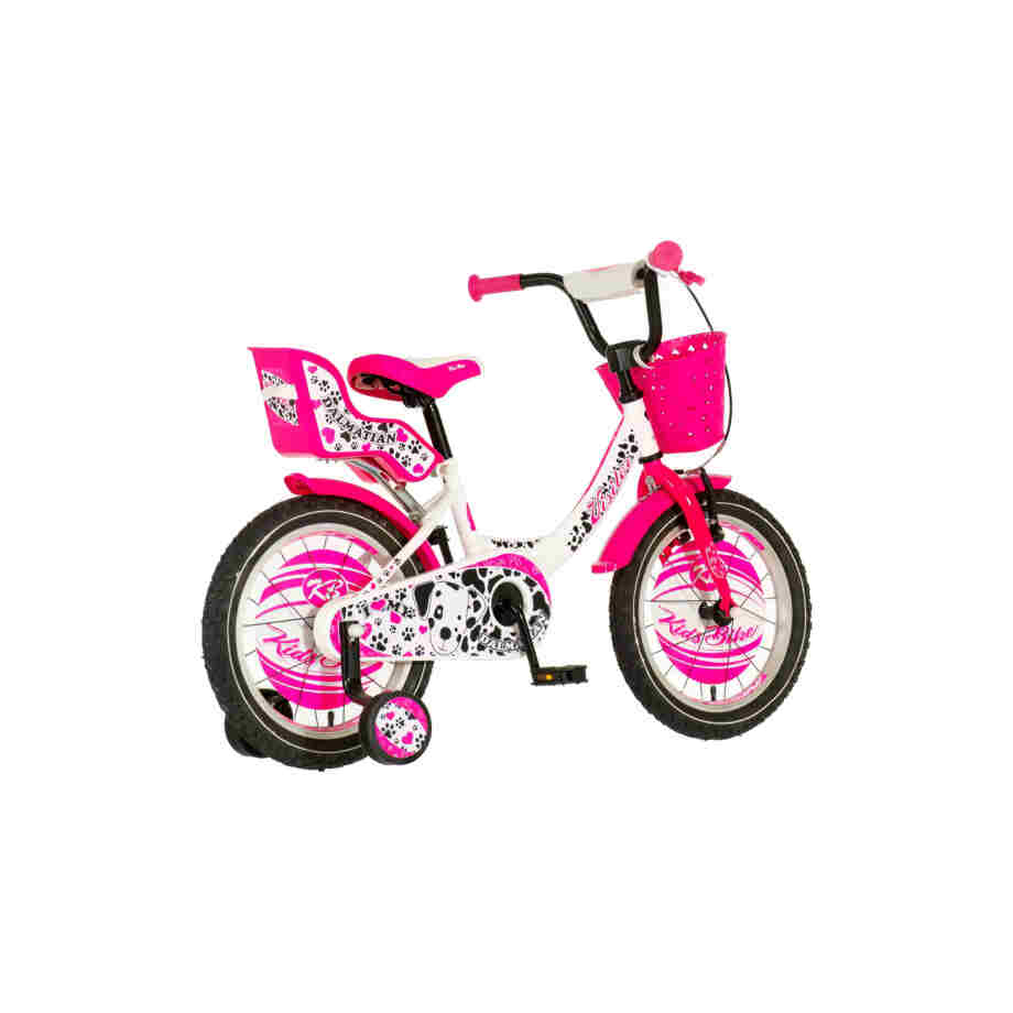 Bicikl kids visitor dalmatian 16" 8" v-brake kontra 105-125cm (16") belo roze Bicikl kids visitor dalmatian 16" 8" v-brake kontra 105-125cm (16") belo roze