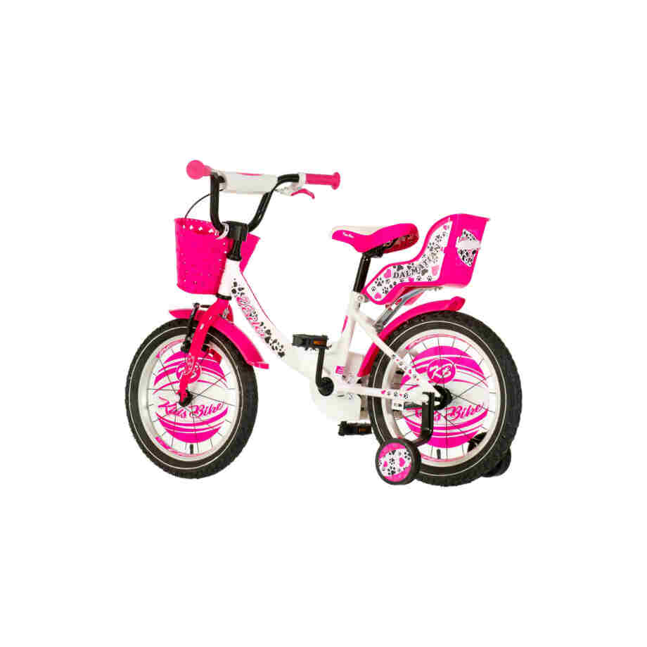 Bicikl kids visitor dalmatian 16" 8" v-brake kontra 105-125cm (16") belo roze Bicikl kids visitor dalmatian 16" 8" v-brake kontra 105-125cm (16") belo roze
