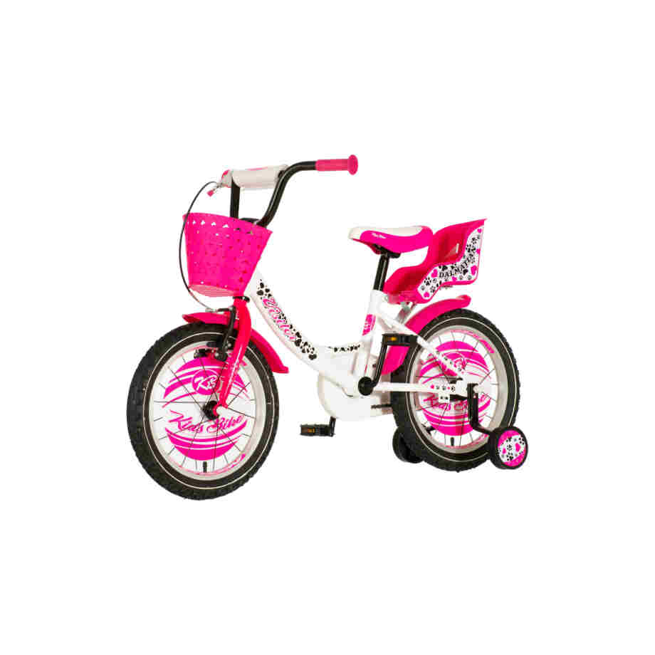 Bicikl kids visitor dalmatian 16" 8" v-brake kontra 105-125cm (16") belo roze Bicikl kids visitor dalmatian 16" 8" v-brake kontra 105-125cm (16") belo roze