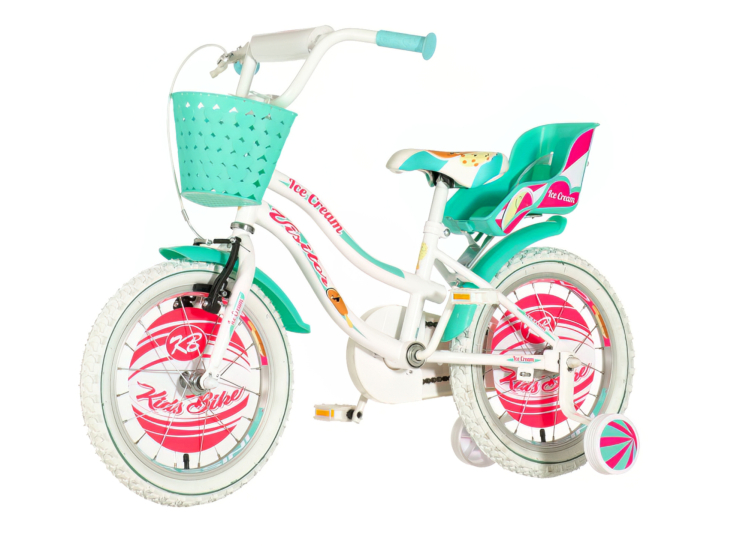 Bicikl kids visitor icecream 16" 9" v-brake kontra 105-125cm (16") belo tirkiz perla