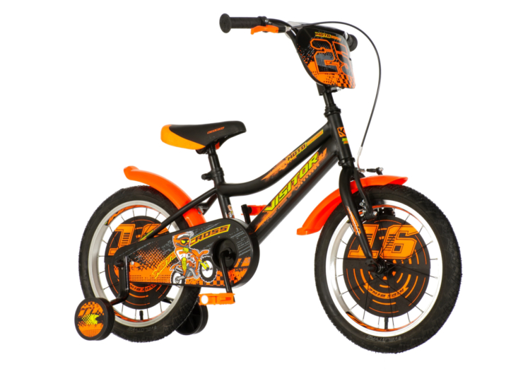 1160063-03 Bicikl kids visitor motocross 16" 9" v-brake kontra 105-125cm (16") crno narandžasti polu mat