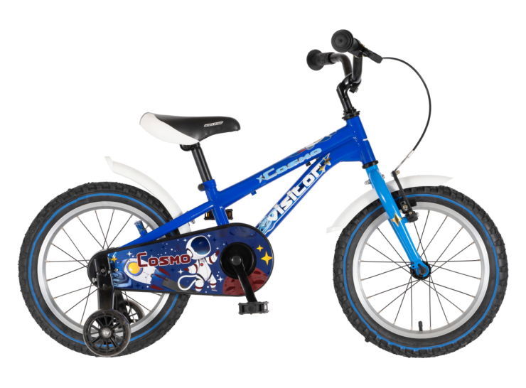 Bicikl kids visitor cosmo 16" 9" v-brake kontra 105-125cm (16") plavi bicikl kids visitor cosmo 16 dečiji bicikl visitor cosmo 16 plavi sa pomoćnim točkićima
