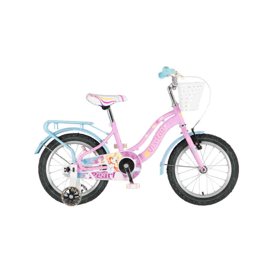 Bicikl kids visitor pearl 16" 9" v-brake kontra 105-125cm (16") roze bicikl kids visitor pearl 16 visitor pearl 16 roze dečiji bicikl sa pomoćnim točkićima za