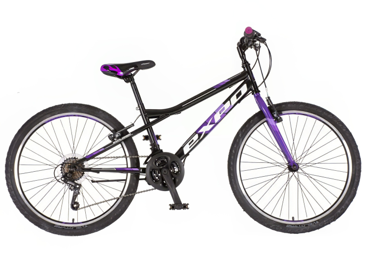 bicikl junior 24 explorer spark crno ljubičasti sa v-brake kočnicama