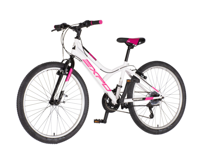 Bicikl junior 24 explorer spy 24" 13" v-brake 18 brzina 132-155cm (xs) belo roze perla uv sjaj bicikl junior 24 explorer spy explorer spy 24 dečiji bicikl belo roze perla uv sjaj