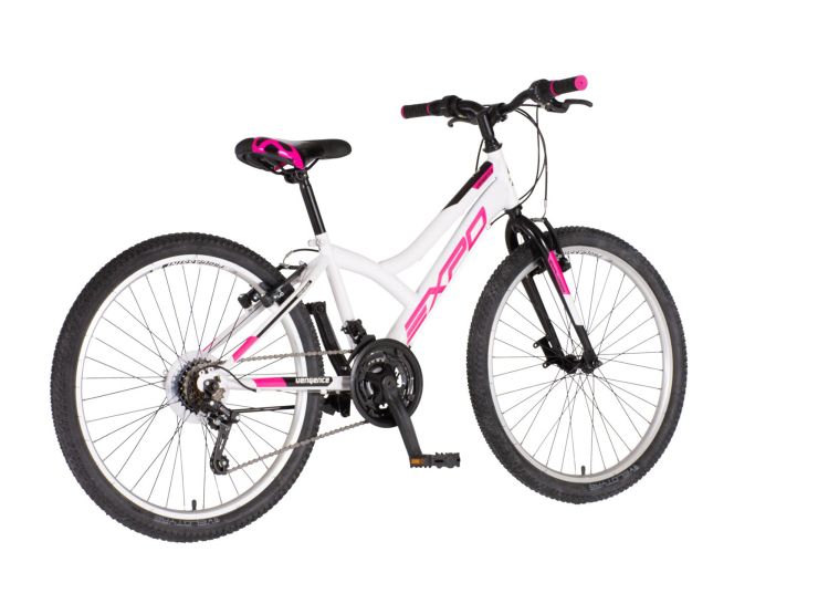 Bicikl junior 24 explorer spy 24" 13" v-brake 18 brzina 132-155cm (xs) belo roze perla uv sjaj bicikl junior 24 explorer spy explorer spy 24 dečiji bicikl belo roze perla uv sjaj