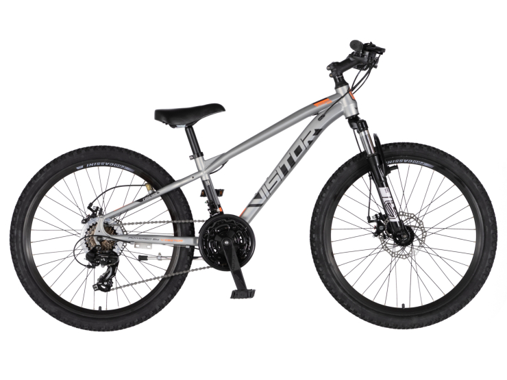 Bicikl junior 24 visitor cascade 24" amortizer 12" disk dupli 21 brzina 142-165cm (s) srebrni bicikl junior 24 visitor cascade visitor cascade junior mtb bicikl 24 inča srebrni amortizer disk