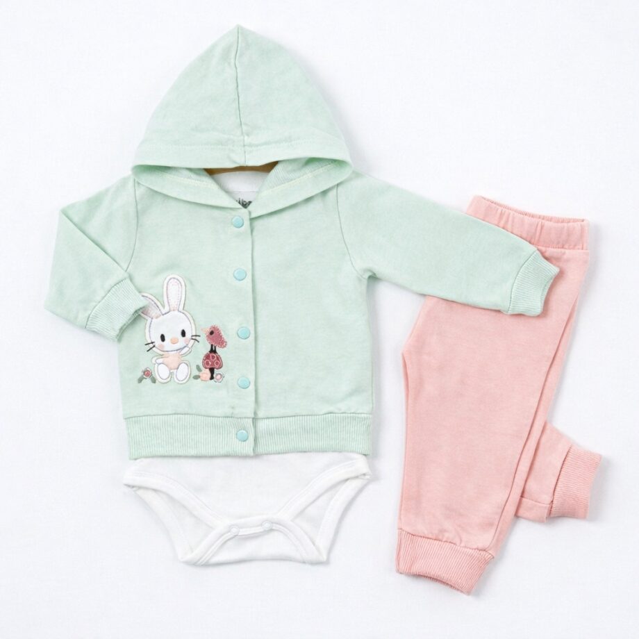 komplet 3 dela sa bodijem teddy kids zelena dukserica kasija i beli bodi