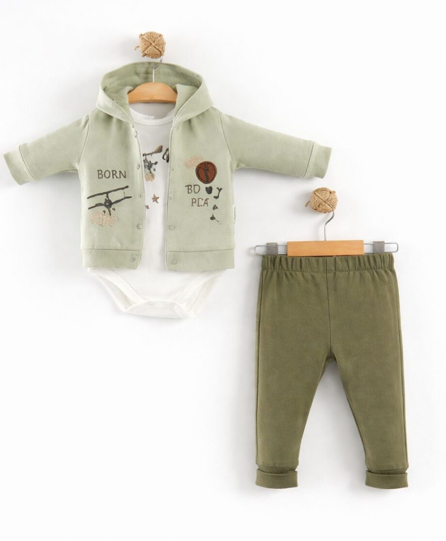 komplet za bebe born 3 dela maibella zeleni gornji donji deo i bodi