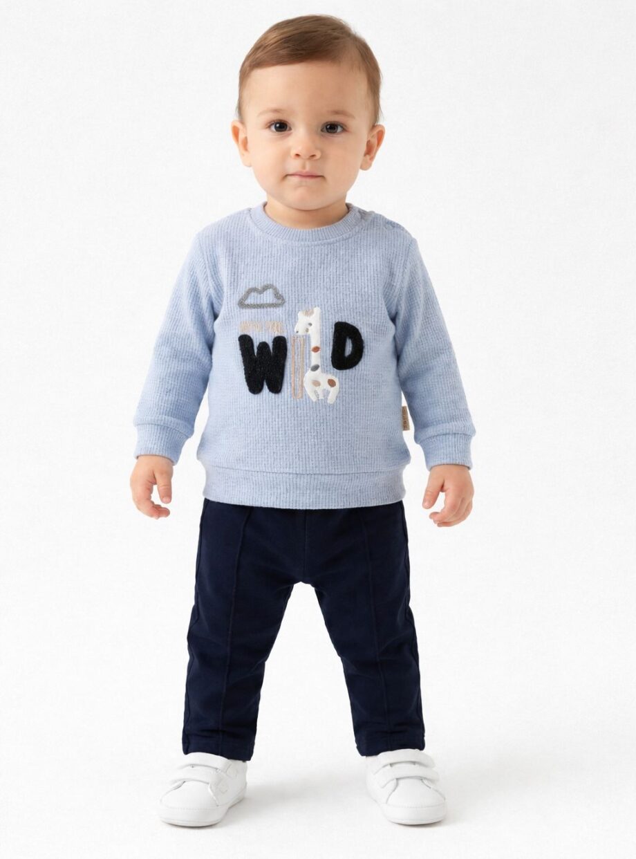 komplet za dečake wild plavi maibella dukerica i donji deo za bebe
