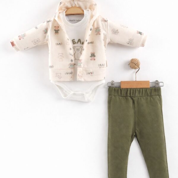 komplet 3 dela bear krem-zeleni maibella gornji deo bodi pantalonice za bebe