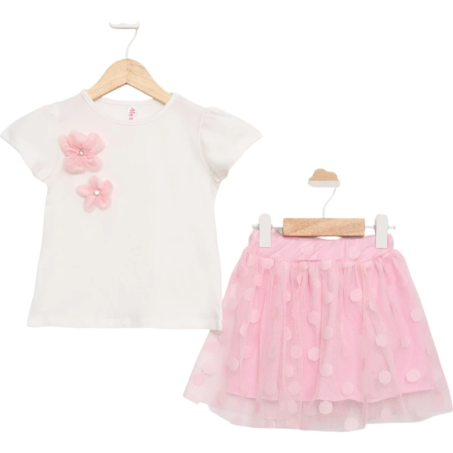 suknja i majica komplet roze za devojčice sa pamučnom postavom