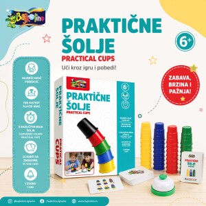 praktične šolje igra sa pet šolja različitih boja i kartama