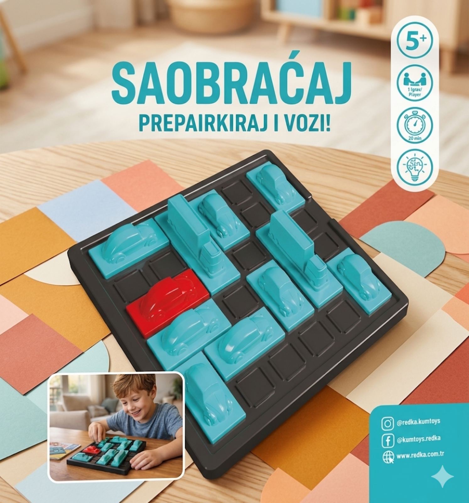 drvena logička igra saobraćaj preparkiraj i vozi sa automobilima