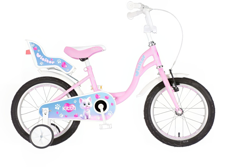 Bicikl kids visitor kitty 16" 9" v-brake kontra 105-125cm (16") roze bicikl kids visitor kitty 16 roze bicikl visitor kitty 16 inča za devojčice sa mekkim