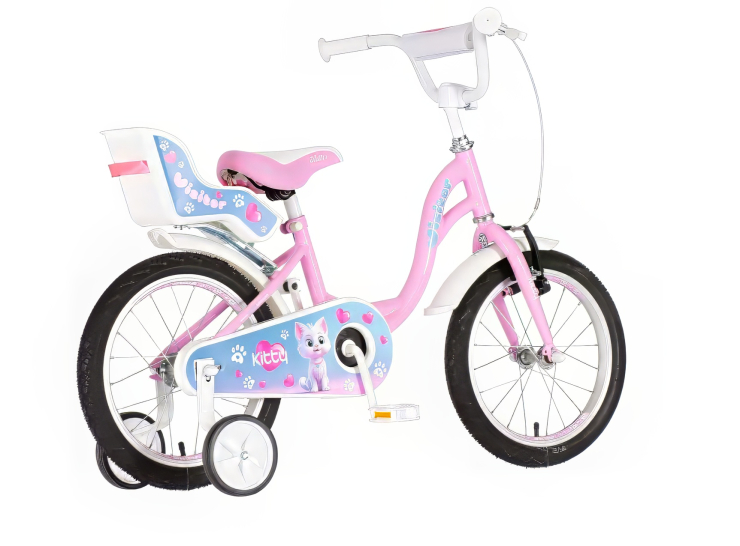 Bicikl kids visitor kitty 16" 9" v-brake kontra 105-125cm (16") roze bicikl kids visitor kitty 16 roze bicikl visitor kitty 16 inča za devojčice sa mekkim