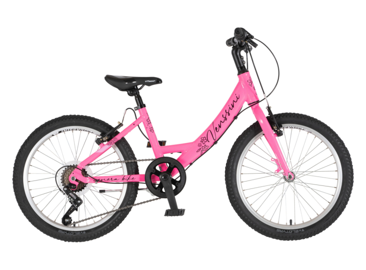 Bicikl junior 20 venssini parma alu 20" alu 12" v-brake 6 brzina 132-155cm (xs) roza bicikl junior 20 venssini parma venssini parma juniorski bicikl 20 inča roza aluminijumski ram v-brake