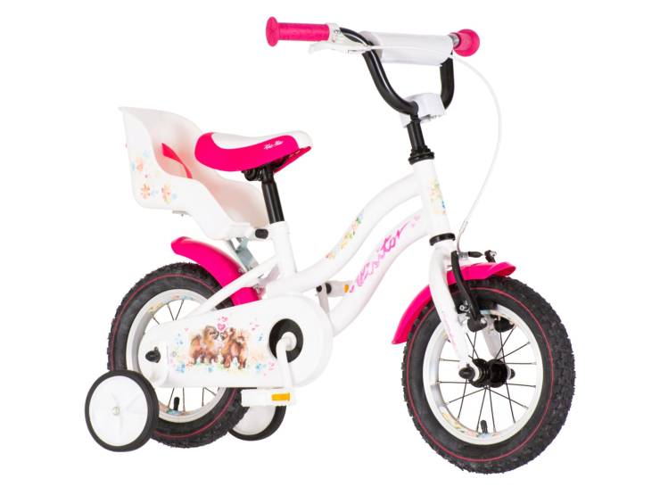 bicikl kids visitor dog 12 inch belo roze perla za devojčice
