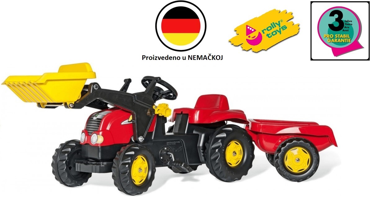 Traktor Rolly kid sa utovarivačem i prikolicom, crveni Traktor Rolly kid sa utovarivačem i prikolicom, crveni