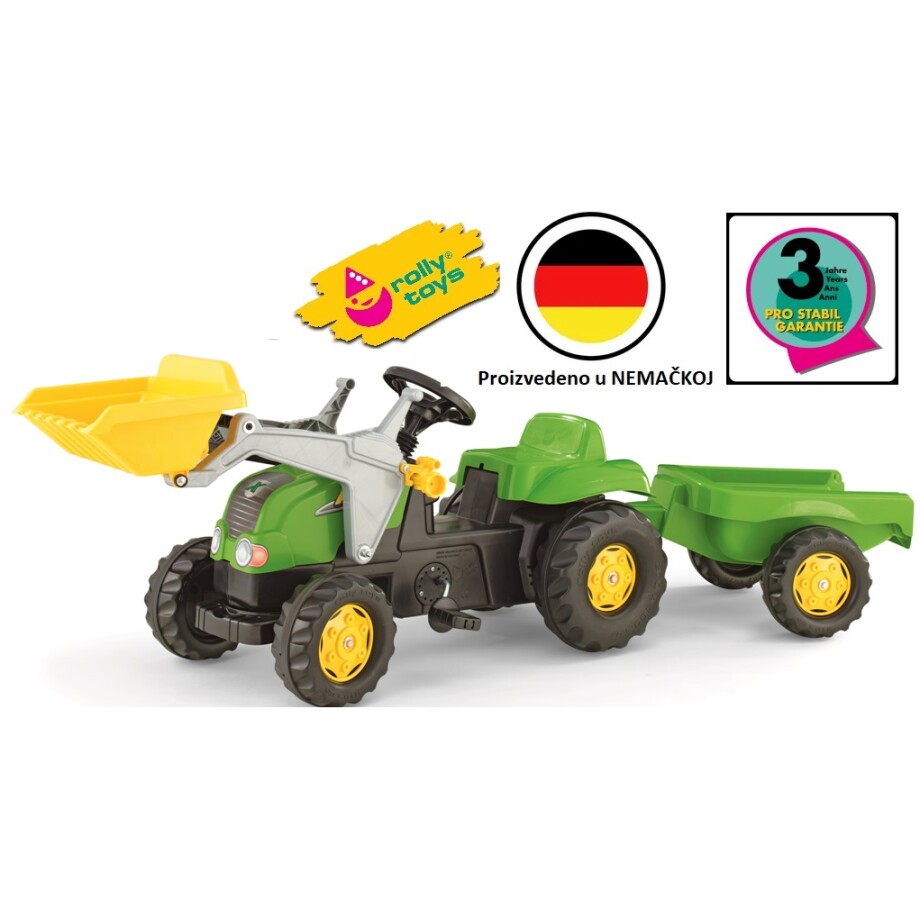 Traktor Rolly kid sa utovarivačem i prikolicom, zeleni