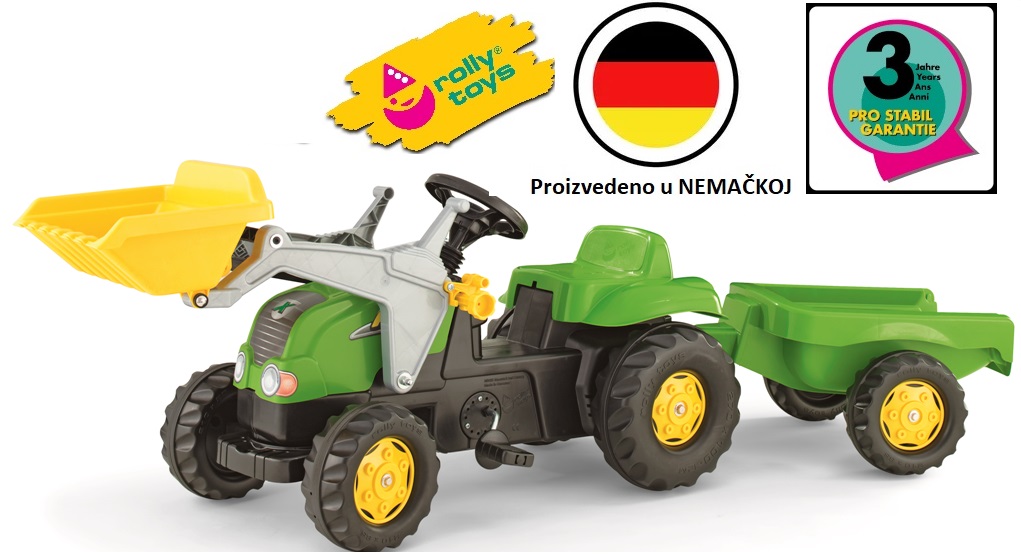 Traktor Rolly kid sa utovarivačem i prikolicom, zeleni Traktor Rolly kid sa utovarivačem i prikolicom, zeleni