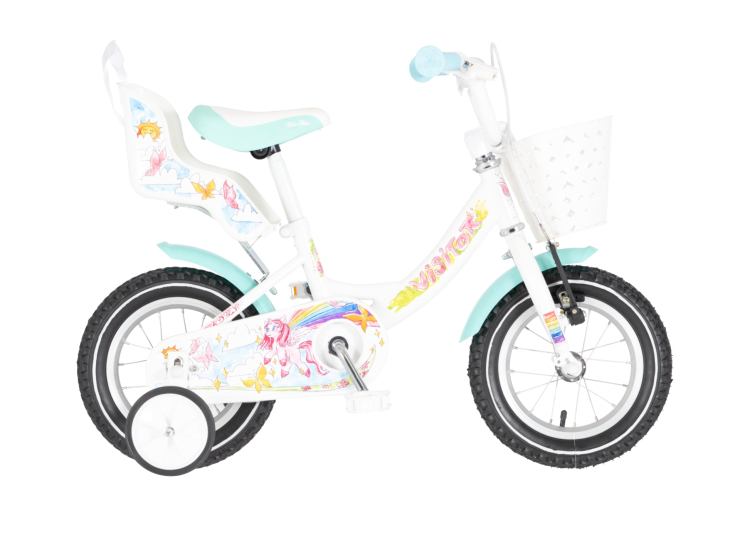 bicikl kids visitor lola 12 belo roze perla sa pomoćnim točkićima