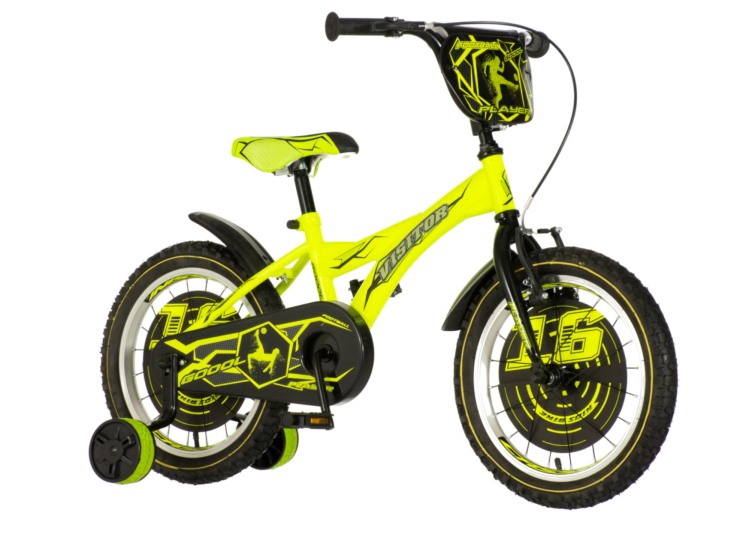 zmQ-1160006-03 Bicikl kids visitor player 16" 9" v-brake kontra 105-125cm (16") neon žuti uv