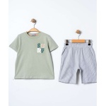 Komplet majica i šorc za dečake zelena Surf print prugasti šorc 5-8 godina