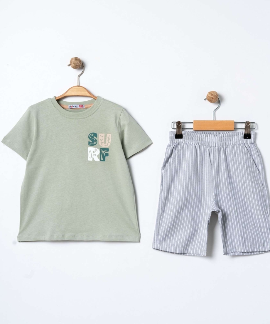 Komplet majica i šorc za dečake zelena Surf print prugasti šorc 5-8 godina