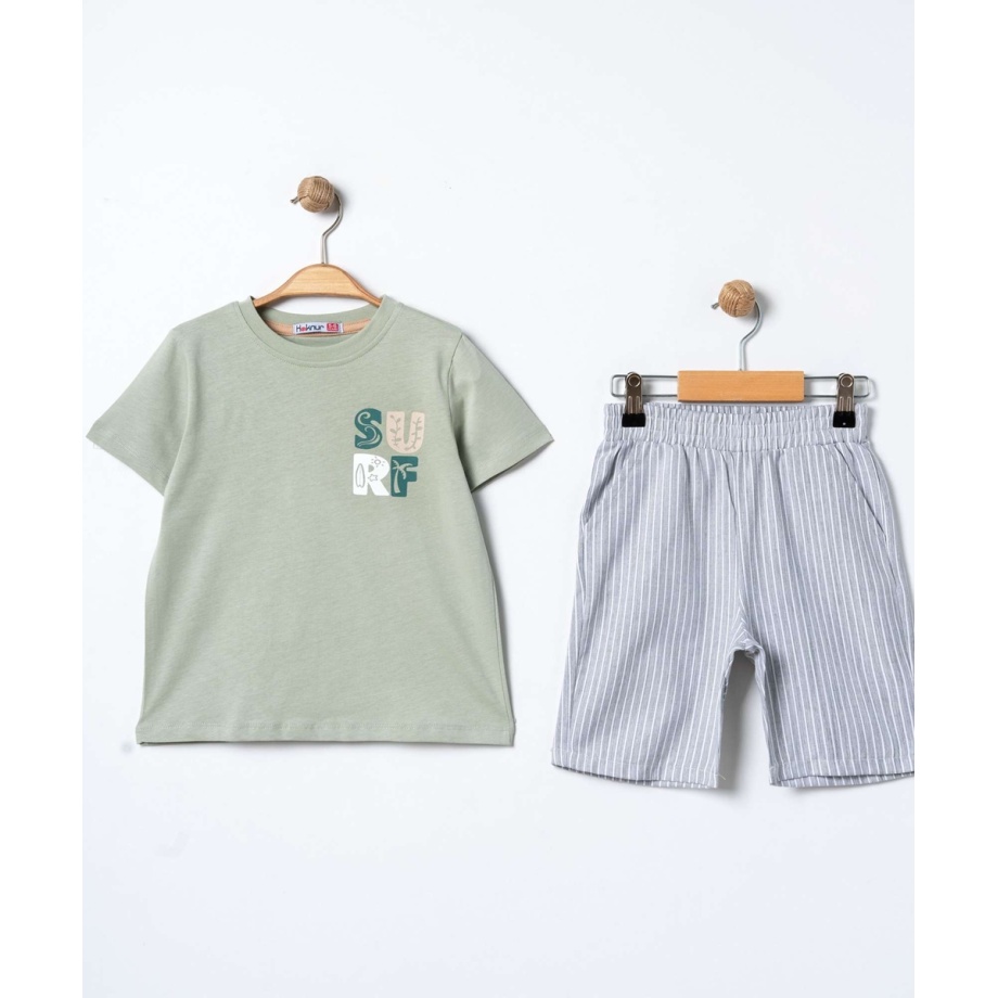 Komplet majica i šorc za dečake zelena Surf print prugasti šorc 5-8 godina