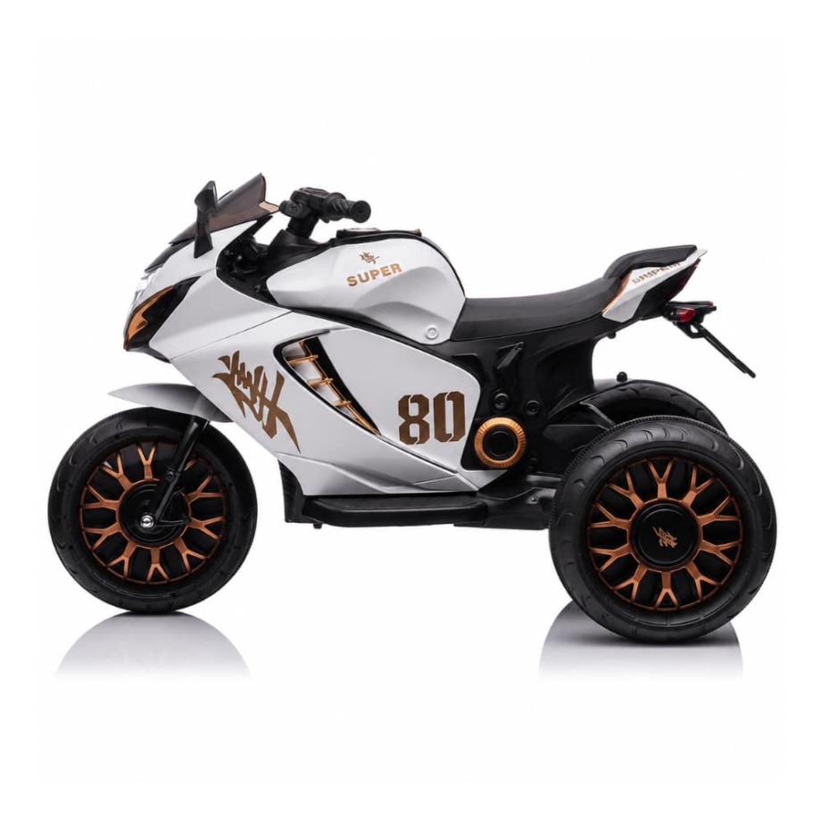 Veliki dečiji motor na akumulator NINJA Beli(12V) Beli dečiji motor na akumulator NINJA sa sportskim dizajnom