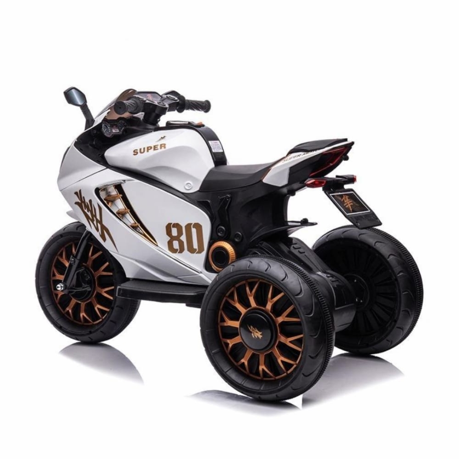 Veliki dečiji motor na akumulator NINJA Beli(12V) NINJA beli motor na akumulator sa multimedijalnim panelom, bočni izgled