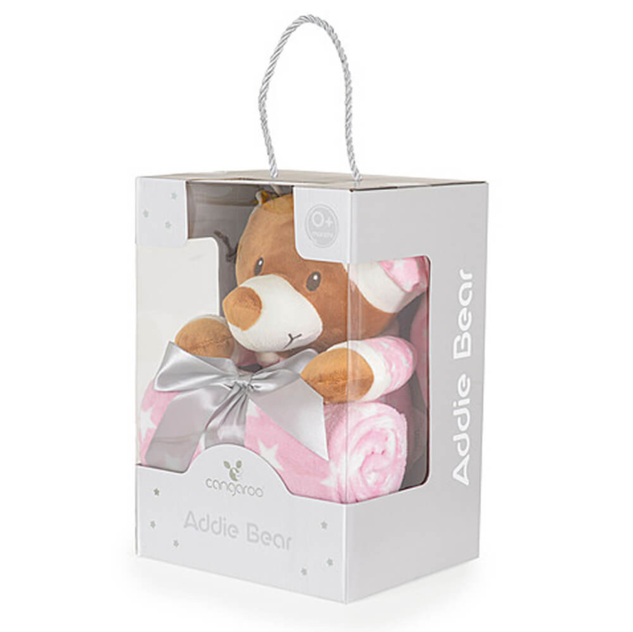 Cangaroo ćebe za bebe s igračkom Addie Bear - roze