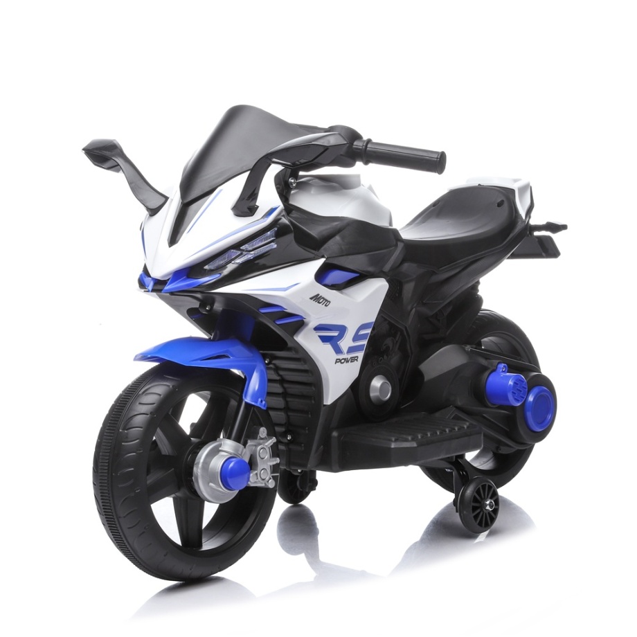 Plavo-beli dečiji motor na akumulator 6V za uzrast od 3 godine