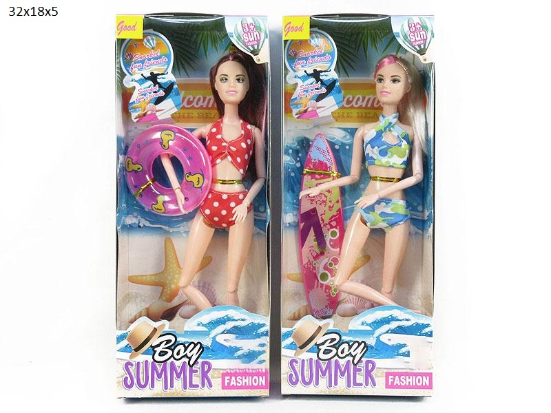 Lutka za plažu u kupaćem kostimu Lutka za plažu u kupaćem kostimu sa šlaufom i daskom za surf