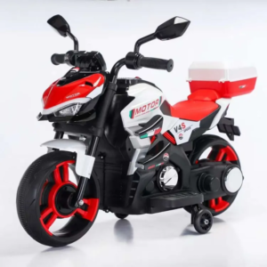 Crveni motor na akumulator 6V za decu sa pomoćnim točkovima